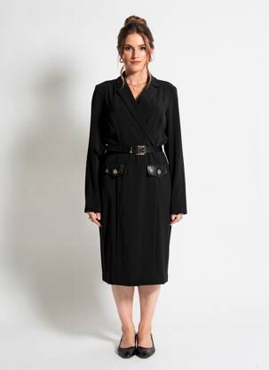 Robe mi-longue manches longues manches longues noir JOSEPH RIBKOFF femme
