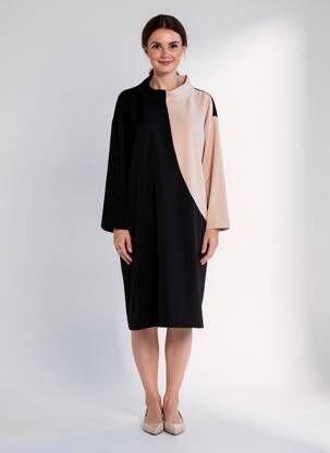 Robe mi-longue manches longues manches longues noir JOSEPH RIBKOFF femme