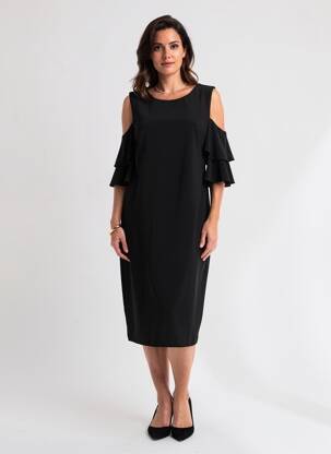 Robe mi-longue tissage crêpe manches courtes noir JOSEPH RIBKOFF femme