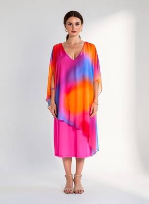Robe mi-longue imprimé fleurs manches 3/4 rose JOSEPH RIBKOFF femme
