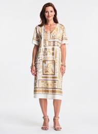 Robe mi-longue tissage crêpe manches courtes beige LESLIE femme