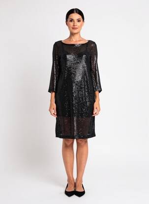 Robe courte coupe fluide manches longues noir JOSEPH RIBKOFF femme