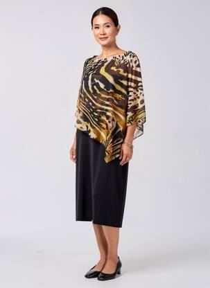Robe mi-longue tissage crêpe manches courtes noir JOSEPH RIBKOFF femme