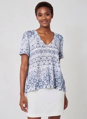 Pull coupe cintrée manches courtes bleu IVKO femme
