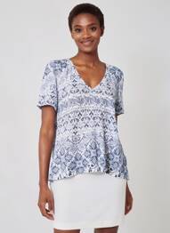 Pull coupe cintrée manches courtes bleu IVKO femme