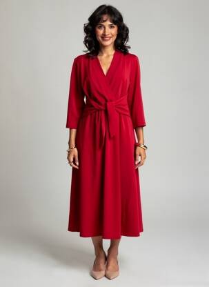 Robe mi-longue manches 3/4 manches 3/4 rouge JOSEPH RIBKOFF femme