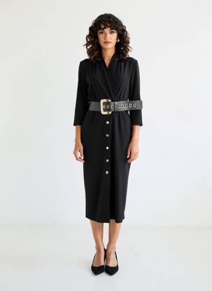 Robe mi-longue manches longues manches longues noir JOSEPH RIBKOFF femme