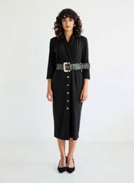 Robe mi-longue manches longues manches longues noir JOSEPH RIBKOFF femme