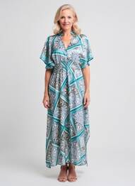 Robe longue imprimé fantaisie manches courtes bleu LESLIE femme