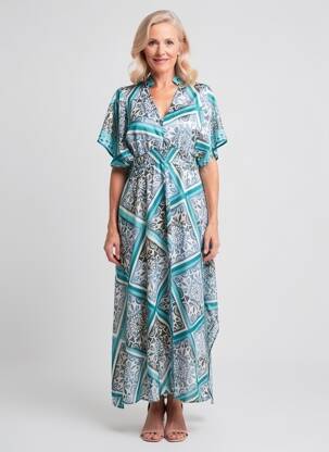 Robe longue imprimé fantaisie manches courtes bleu LESLIE femme