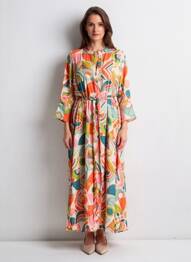 Robe longue tissage popeline manches longues rouge IVKO femme