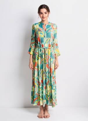 Robe longue manches longues manches longues bleu IVKO femme