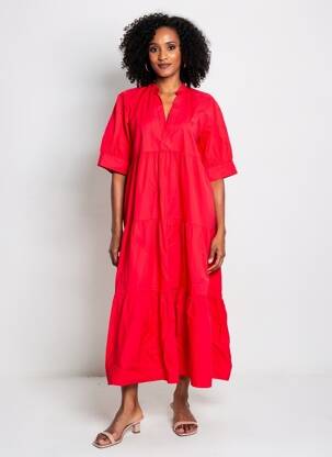 Robe mi-longue manches courtes manches courtes rouge LOLA CASADEMUNT femme