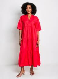 Robe mi-longue manches courtes manches courtes rouge LOLA CASADEMUNT femme