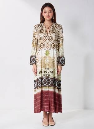 Robe longue manches longues manches longues marron GRACE femme