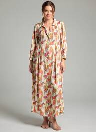 Robe longue imprimé fantaisie manches 3/4 orange YESS. femme