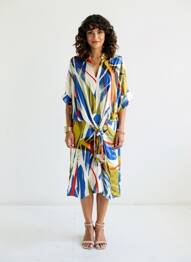 Robe mi-longue coupe fluide manches courtes bleu LOLA CASADEMUNT femme
