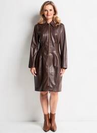 Robe mi-longue manches longues manches longues marron LESLIE femme