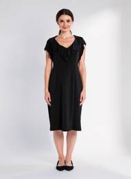 Robe mi-longue fermeture zippée au dos manches courtes noir JOSEPH RIBKOFF femme