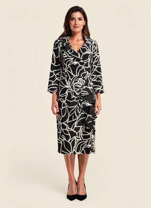 Robe mi-longue imprimé fantaisie manches longues noir JOSEPH RIBKOFF femme