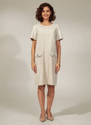 Robe mi-longue manches courtes manches courtes beige JOSEPH RIBKOFF femme