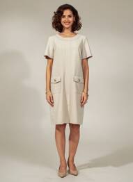 Robe mi-longue fermeture zippée au dos manches courtes beige JOSEPH RIBKOFF femme