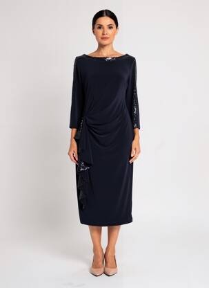 Robe mi-longue manches 3/4 manches 3/4 bleu JOSEPH RIBKOFF femme