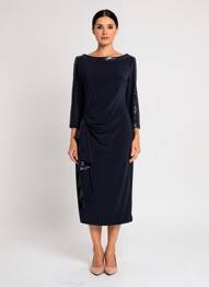 Robe mi-longue manches 3/4 manches 3/4 bleu JOSEPH RIBKOFF femme