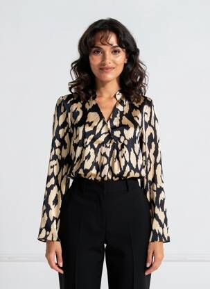 Blouse imprimé fantaisie manches longues noir JOSEPH RIBKOFF femme