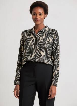 Chemisier imprimé fantaisie manches longues noir INDIES femme