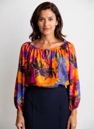 Top imprimé fantaisie manches longues orange JOSEPH RIBKOFF femme