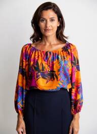 Top imprimé fantaisie manches longues orange JOSEPH RIBKOFF femme