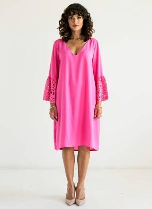 Robe mi-longue coupe fluide manches 3/4 rose JOSEPH RIBKOFF femme