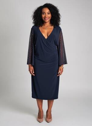 Robe mi-longue manches 3/4 manches 3/4 bleu JOSEPH RIBKOFF femme