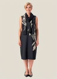 Robe mi-longue imprimé fleurs sans manche noir ELENA MIRO femme