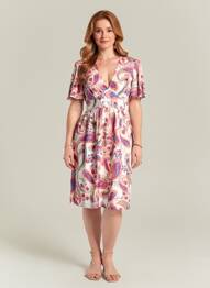 Robe mi-longue imprimé fantaisie manches courtes rose IN APRIL 1986 femme