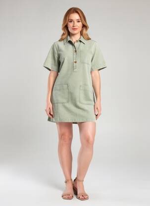 Robe courte manches courtes manches courtes gris FEELKOO femme