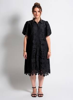 Robe mi-longue manches courtes manches courtes noir SENES femme