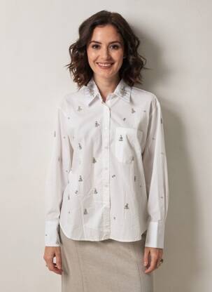 Chemisier coupe droite manches longues blanc PEACE N'LOVE femme