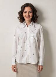 Chemisier coupe droite manches longues blanc PEACE N'LOVE femme