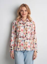 Chemisier imprimé fantaisie manches longues blanc ONADO femme