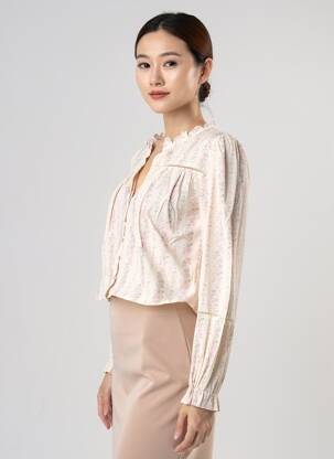 Chemisier imprimé fleurs manches longues beige PEACE N'LOVE femme
