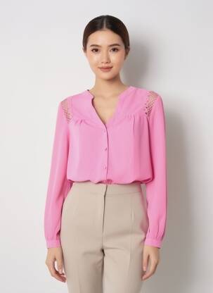 Chemisier coupe cintrée manches longues rose EXQUISS'S femme
