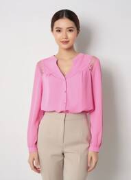Chemisier coupe cintrée manches longues rose EXQUISS'S femme