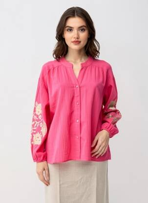 Chemisier coupe droite manches longues rose MAELLE femme