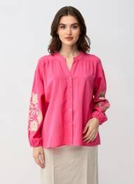 Chemisier coupe droite manches longues rose MAELLE femme