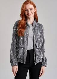 Veste casual col rond gris JS MILLENIUM femme