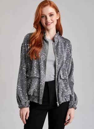 Veste casual col rond gris JS MILLENIUM femme
