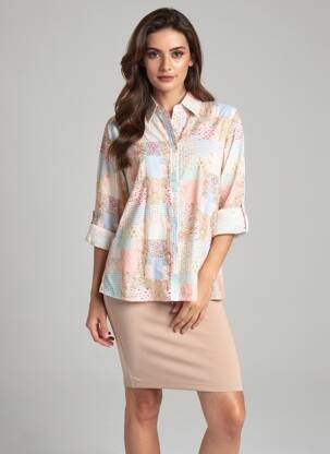 Chemisier imprimé fleurs manches longues blanc ONADO femme
