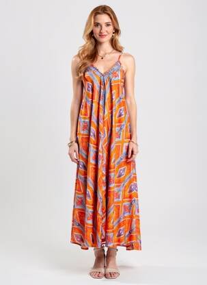 Robe longue tissage popeline fines bretelles orange YYDS (YOUR YOUTHFUL DRESS STYLE) femme